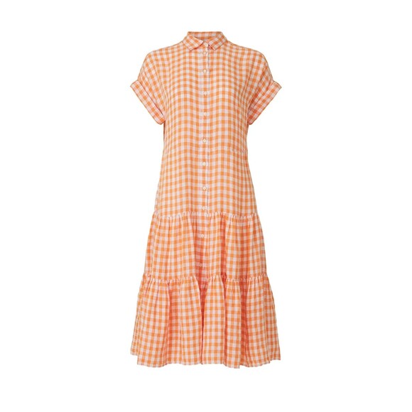 Lauren Ralph Lauren Dresses & Skirts - Lauren Ralph Lauren Dress Size 12 Vilma Gingham Linen Shirt Midi Orange White